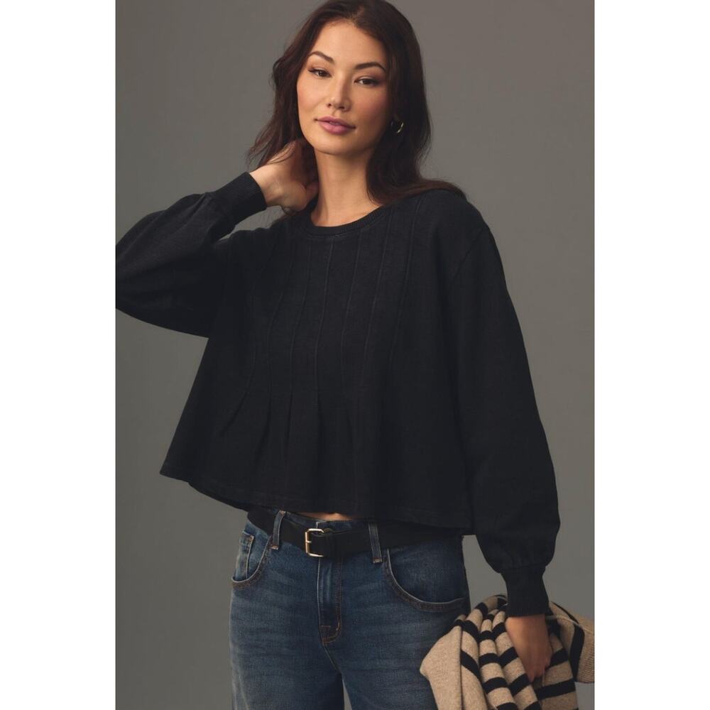 Pilcro Anthropologie Box Pleated Sweatshirt Black Size Medium